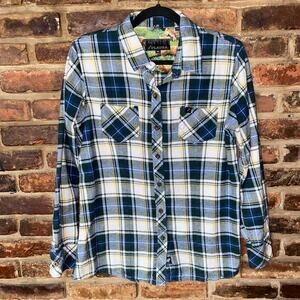 Pladra Blue Plaid Every Day Flannel Long Sleeve Button Down Shirt Women's Medium